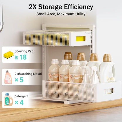 Petiza Under Sink Organizer Adjustable Height 2 Tier Bathroom Organizer Pull Out Cabinet Organer kitchen organizers and storage fridge organizers and storage,White,XL-1 Pack