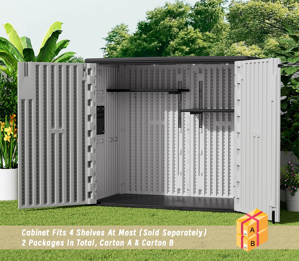KINYING Outdoor Horizontal Storage Sheds,37 Cu.ft Outdoor Storage Cabinet Waterproof Resin Tool Storage Box for Lawn Mower,Garden Tools and Patio Furniture, Lockable (Grey)