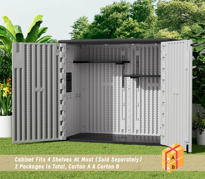 KINYING Outdoor Horizontal Storage Sheds,37 Cu.ft Outdoor Storage Cabinet Waterproof Resin Tool Storage Box for Lawn Mower,Garden Tools and Patio Furniture, Lockable (Grey)