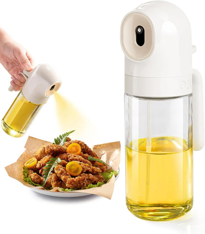 Oil Sprayer for Cooking - 250ml Refillable Glass Olive Oil Spray Bottle, Continuous Dispenser for Kitchen