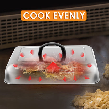 Leonyo 13" x 9" Rectangular Basting Cover Set of 2, Stainless Steel Heavy Duty Metal Cheese Melting Dome Lid for Outdoor & Indoor, Food Cover for Griddle, Dishwasher Safe
