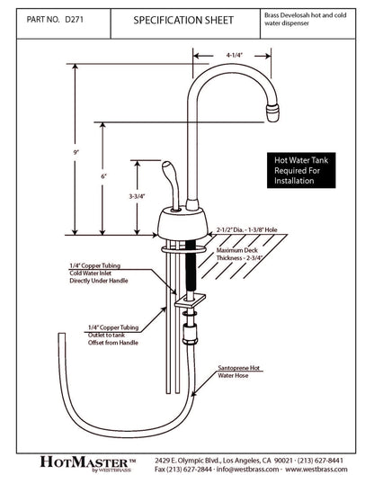Westbrass D271-NL-07 Velosah 9" 1-Handle Hot Water Dispenser Faucet (Tank sold separately), Satin Nickel