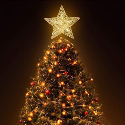 10 Inches LED Christmas Tree Topper, Glitter Gold Hollow Star Treetop, Christmas Ornaments for Tree Decor