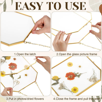 Vicenpal 5 Pcs 8 x 10 Inches Glass Pressed Flower Frame, Hanging Floating Picture Frame for Tabletop Artwork Dried Flower Display with Metal Chain for Mom Friends Wedding Gift DIY Craft(Coppery)