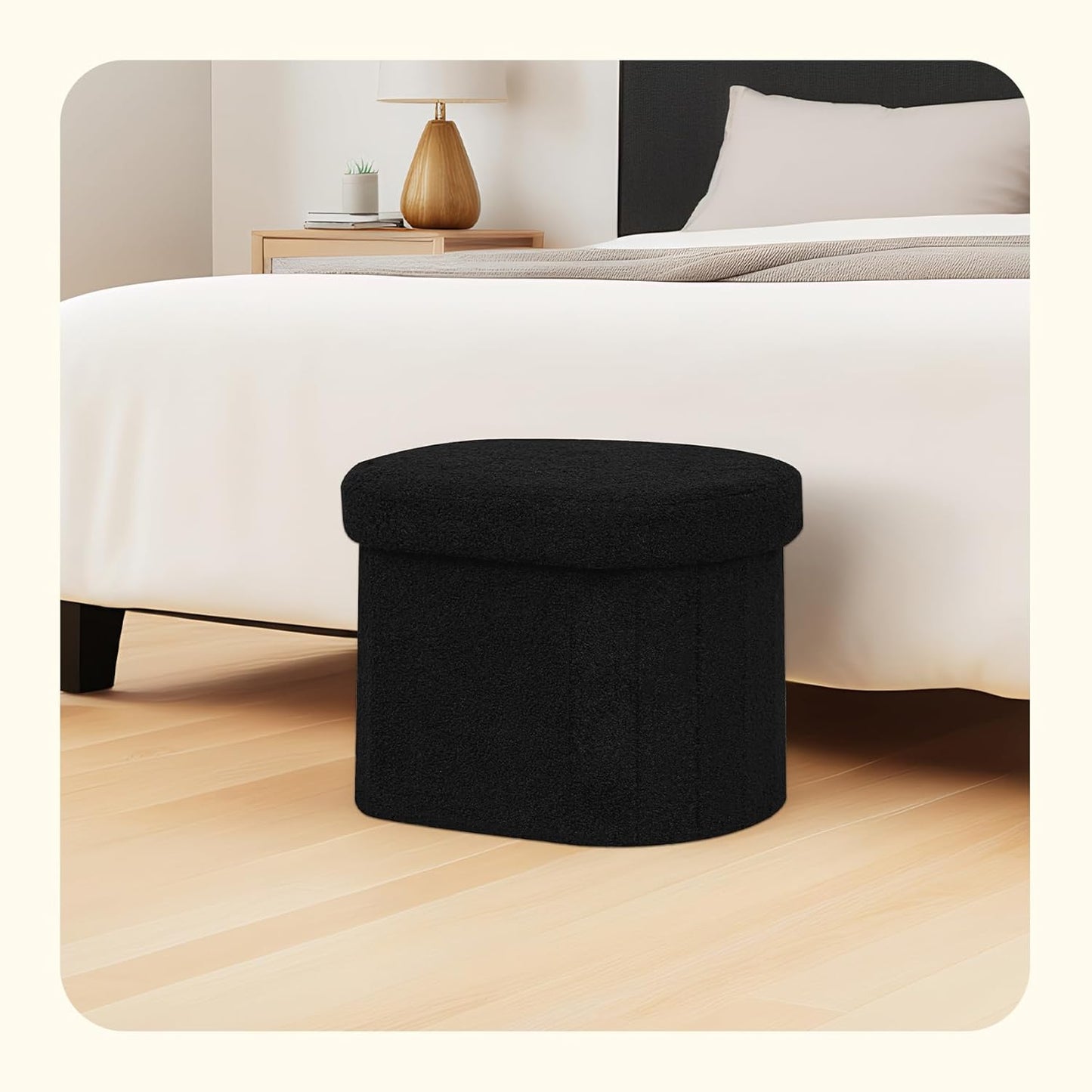 16.1"x12.2"x12.2" PINPLUS Storage Ottoman Boulce Tufted Oval Small Ottomans Bench Foot Rest with Storage (Black)