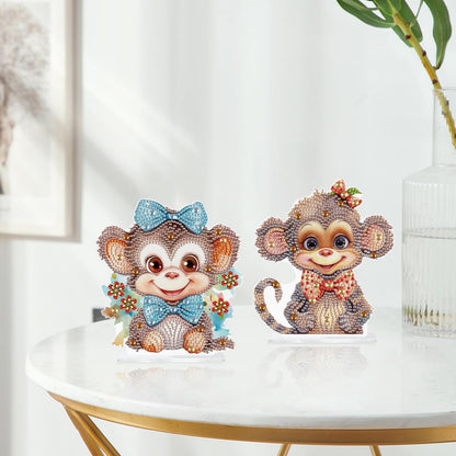 antor 2 Pack Monkey Diamond Painting Tabletop Kit - Cute 5D DIY Diamond Art Tabletop Ornaments, Special Gem Rhinestone Mosaic Craft for Adults, Home Office Décor, Gift for Craft Lovers