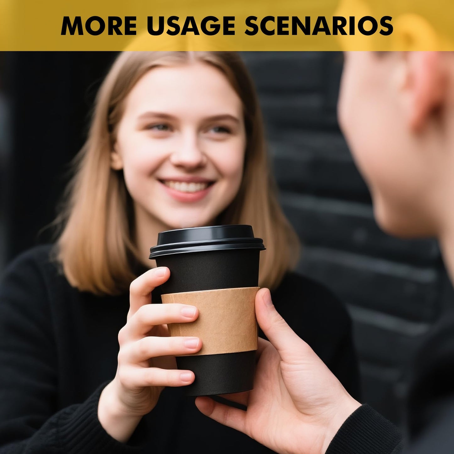 RACETOP 12 oz Paper Coffee Cups,100 Pack Black Disposable Coffee Cups with Lids, Sleeves and Stirring Sticks, 12 oz Hot Coffee Cup for Hot Drinks, Parties, Picnic, Travel, and Events