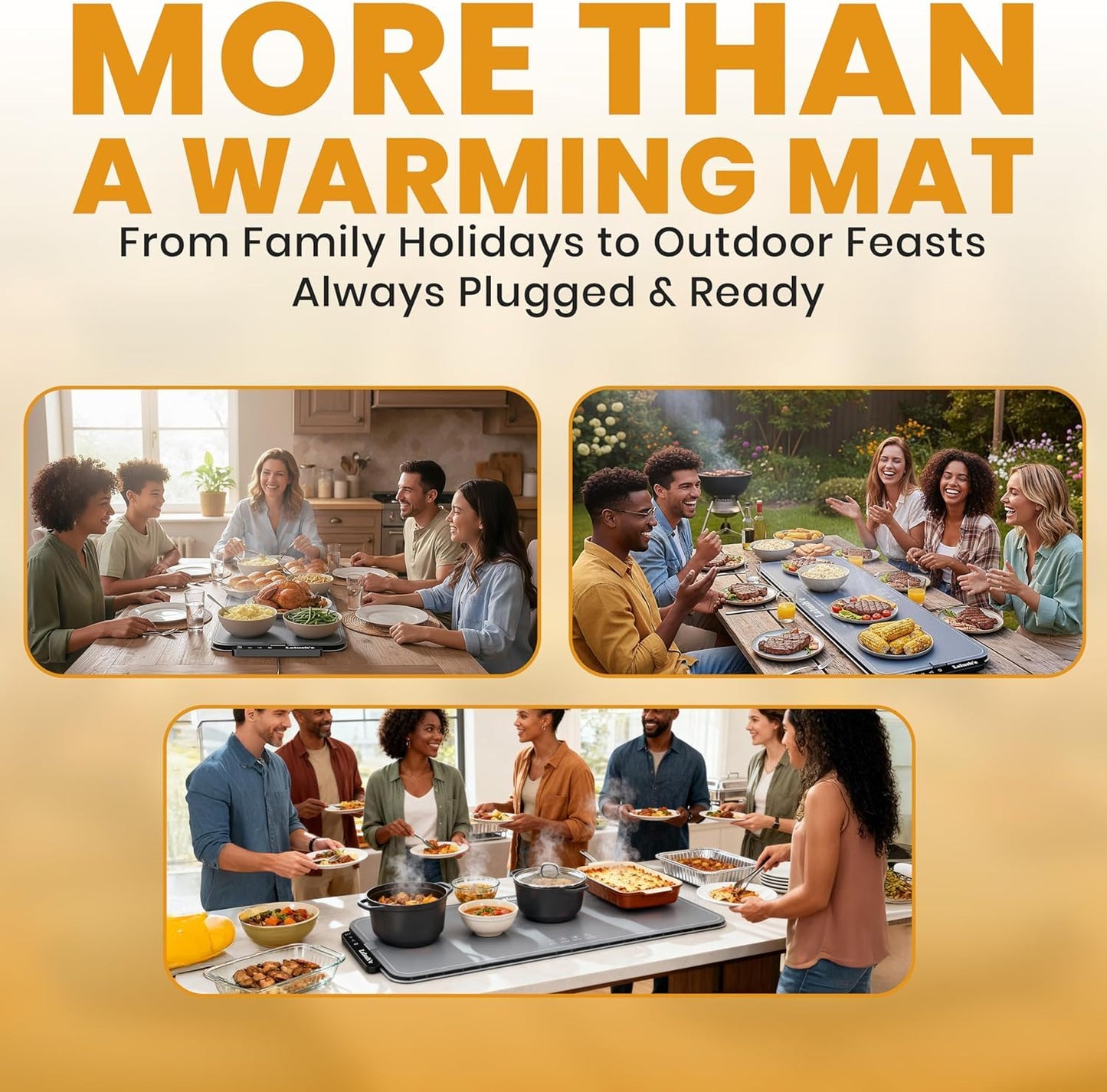 Lalush'e Electric Food Warming Mat, XXL 36x15" - Portable Food Warmer for Parties, Hosting & Buffet Serving Foldable Graphene Heating Tray with 7 Temp Settings, Spoon Rest and Travel Isolation Pad