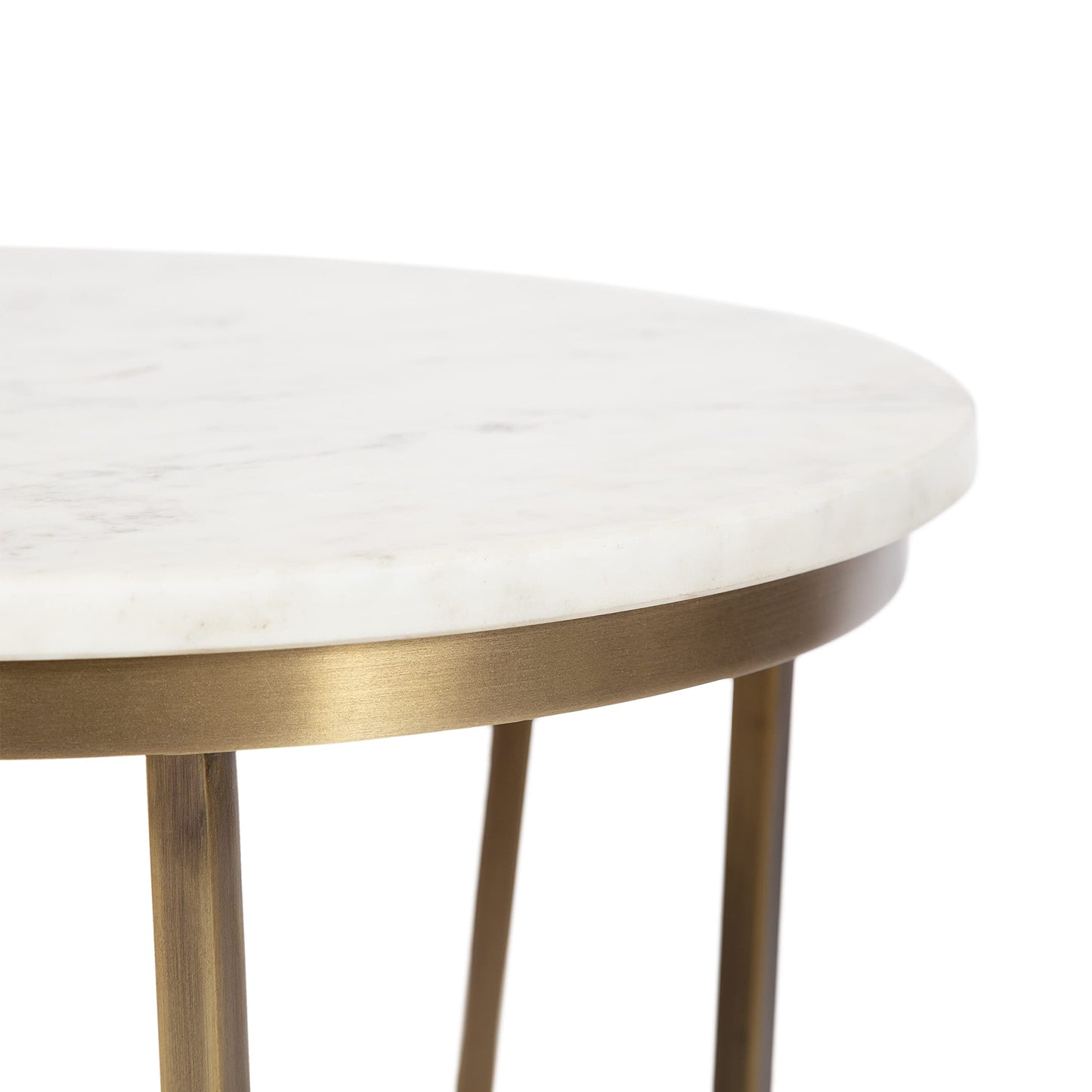 Kate and Laurel Solvay Round Metal and Marble Side Table; 16 x 16 x 24; White Marble and Antique Brass; Modern Glam Bedroom Nightstand Table with Premium Natural Marble Stone and Iron Base