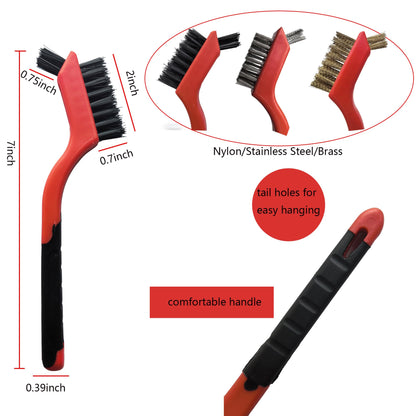 Small Wire Brushes Set for Cleaning Rust Removal in Holes, 6pcs Brass/Stainless Steel/Nylon Brushes