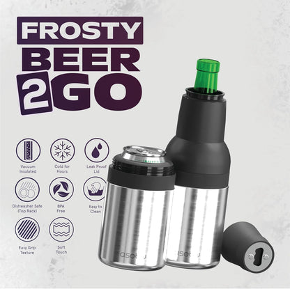12oz, Asobu Frosty Beer Holder,Vacuum Insulated Double Walled Stainless Steel Beer Can and Bottle Cooler with Beer