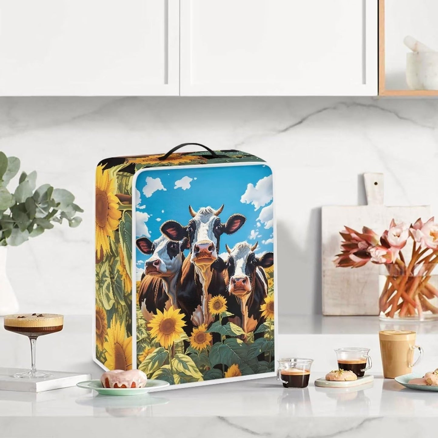 Cow Sunflower Coffee Machine Covers, Anti Dust Covers for Blender Mixer Juice Machine, Keep Kitchen Office Clean