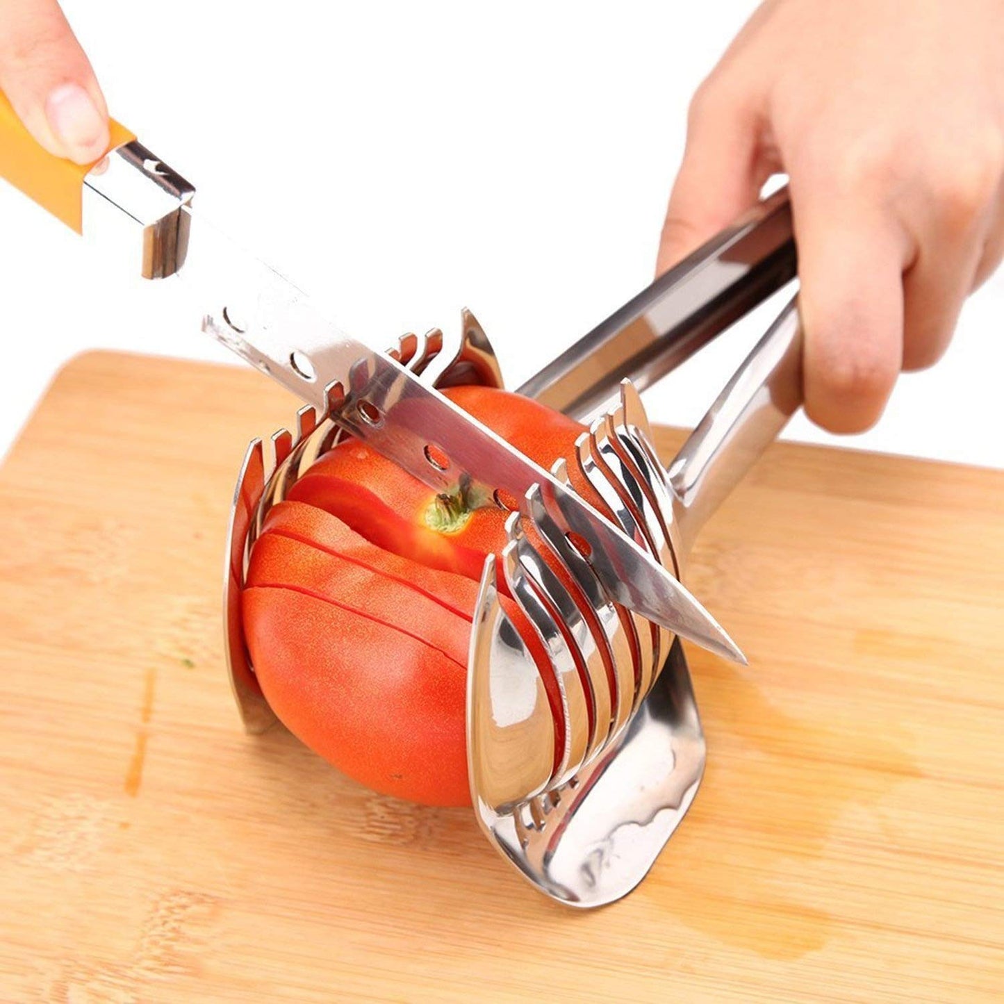 KAYCROWN Tomato Slicer Lemon Cutter Multipurpose Handheld Round Fruit Tongs Stainless Steel Onion Holder Easy Slicing Kiwi Fruits & Vegetable Tools Kitchen Cutting Aid Gadgets Tool