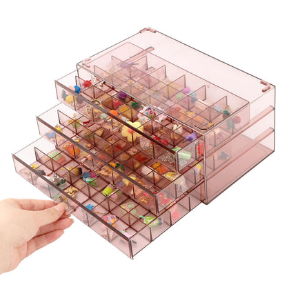 Meluvora Jewelry Organizer, Earring Holder Organizer Box with 3 Layers, 72 Grids Earring Case, Craft Storage Containers for Nail Charms, Ring, Earrings(Tan)
