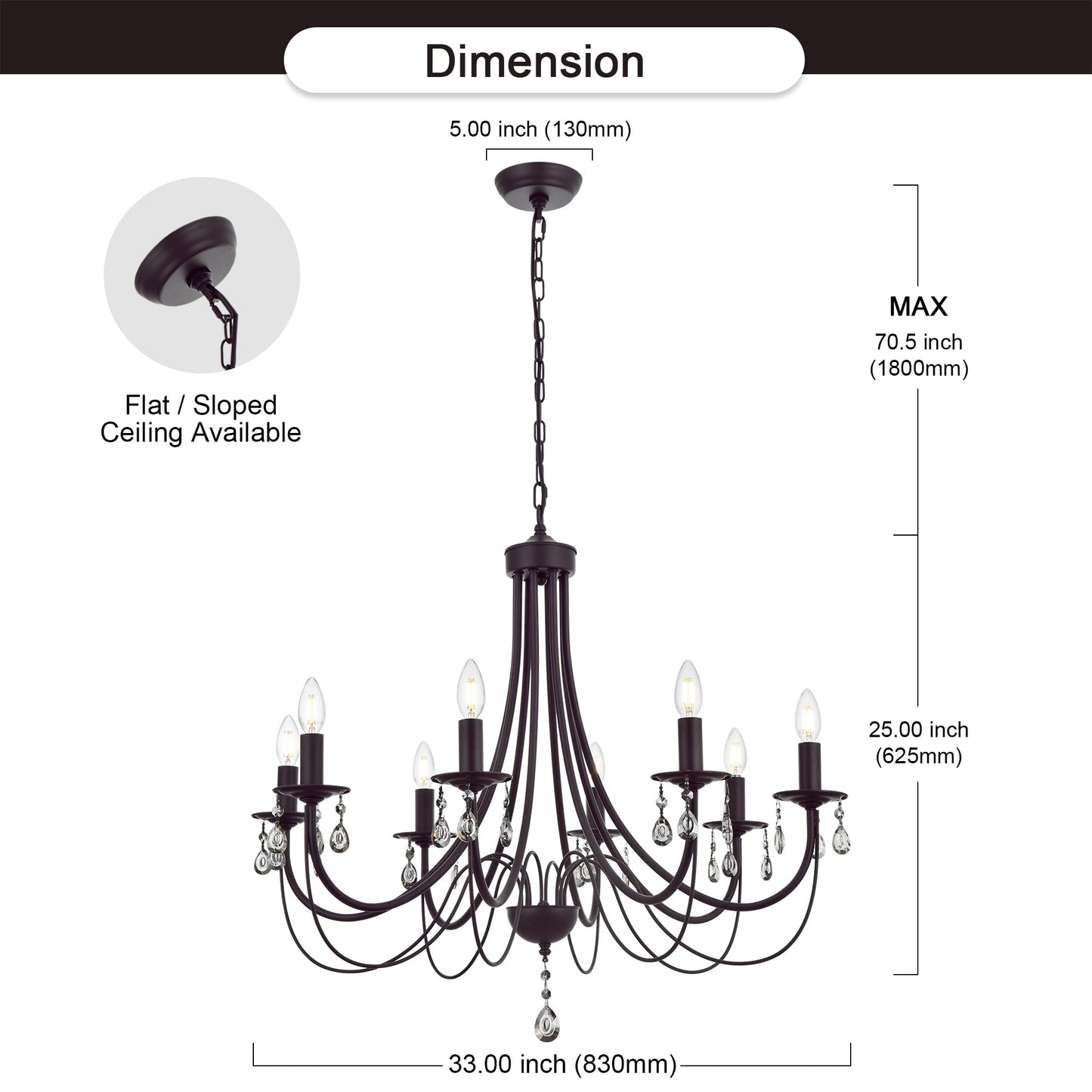 Lucidce Farmhouse Chandeliers 8 Lights Oil Rubbed Bronze Pendant Lighting Dining Room Light Fixtures Modern Crystal Ceiling Light Fixtures