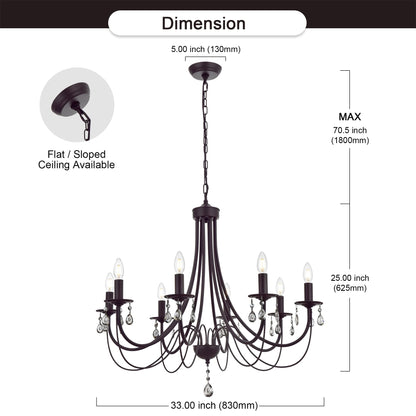 Lucidce Farmhouse Chandeliers 8 Lights Oil Rubbed Bronze Pendant Lighting Dining Room Light Fixtures Modern Crystal Ceiling Light Fixtures