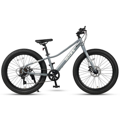 Glerc Mars Kids Mountain Bike, 24 Inch Fat Tire Bike for Teen Ages 8-14 Year Old, Bicycle with 2.8-Inch Wide Tires and 6 Speed Drivetrain, Gray
