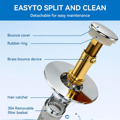 Universal Bathroom Sink Stopper & Hair Catcher, Stainless Steel Drain Filter Strainer, Anti-Clog Pop Up Drain Stopper for US Standard Bathroom Sinks(2PCS)