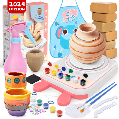 Skirfy Pottery Wheel for Kids Art Crafts Kits for Kids Ages 6-8 9-12 Clay Sculpting Tools & Painting Kit,Birthday Thanksgiving Christmas Gift Girls Toys 8-10,DIY Kits Clay Maker for Beginners