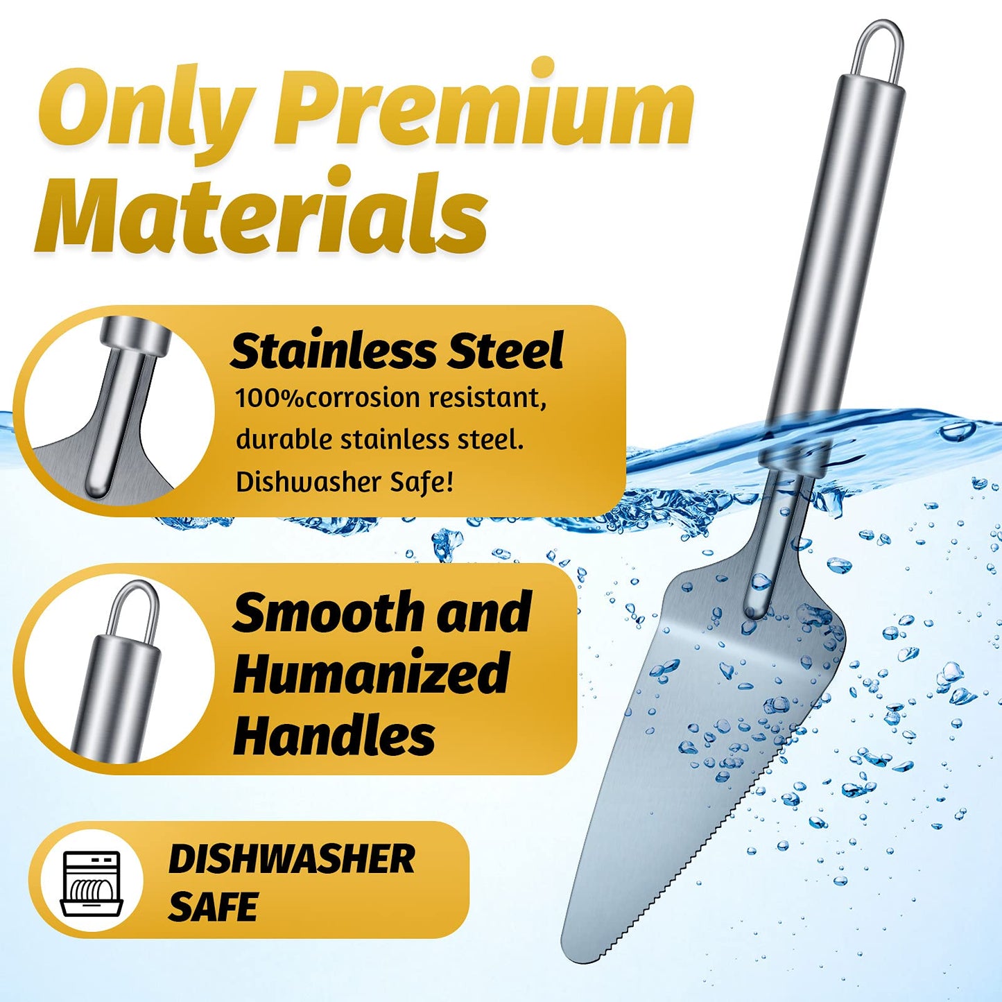 3 Pieces Pie Server Set Stainless Steel Pie Spatula Serrated with Comfortable Handle, Easy to Grip for Cutting and Serving Desserts Pizza and Cake