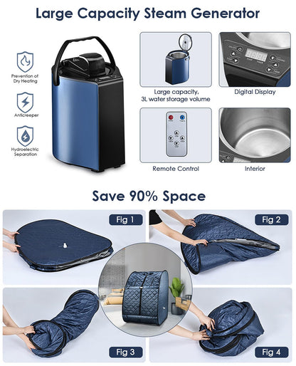 MFYDPP Portable Sauna Steam Tent,Sauna Box for Home,Sauna Tent,with 1000W 3L Sauna Steamer, Remote Control, Folding Chair