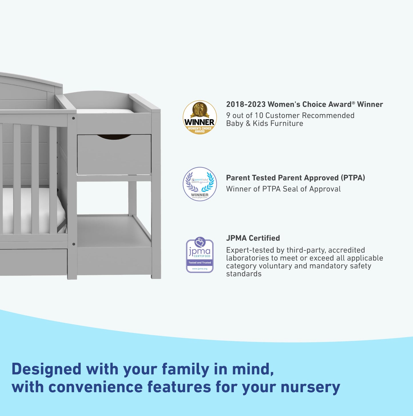 Graco Bellwood 5-in-1 Convertible Crib & Changer with Drawer - GREENGUARD Gold Certified, Full-Size Storage Drawer, Converts to Toddler Bed (Pebble Gray)