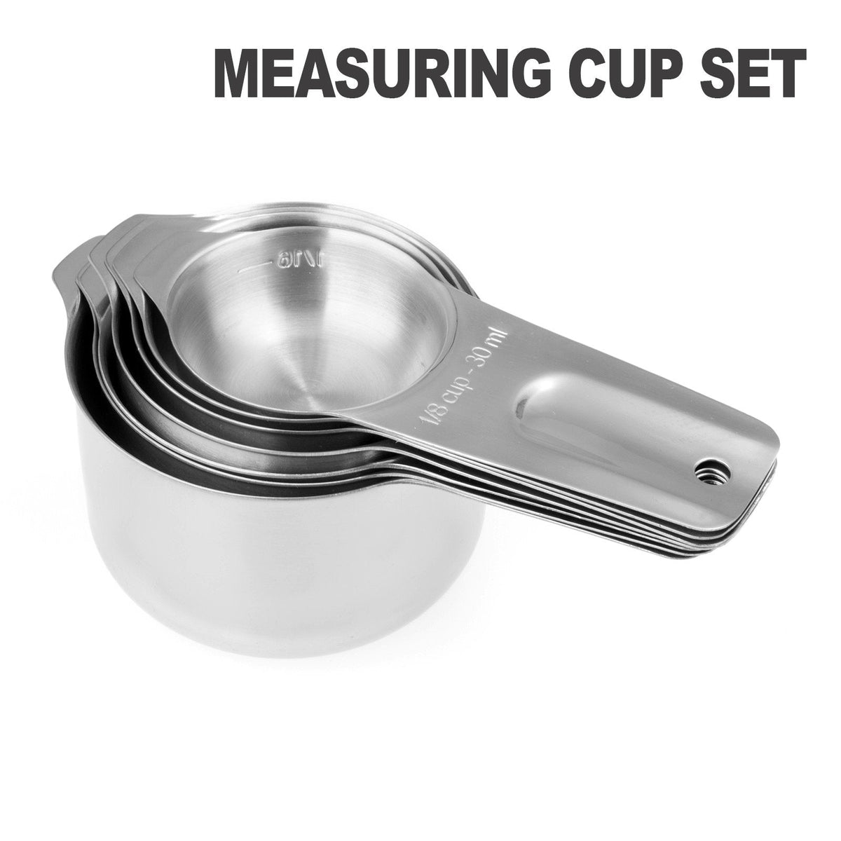 13-piece Measuring Cups and Spoons Set, 18/8 Stainless Steel Heavy Duty Ergonomic Handle with Ring Connector, Silver