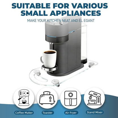 BiJun 360° Rolling Sliding Tray for Coffee Maker, Clear Acrylic Appliance Sliders for Kitchen Appliances, Coffee Pot Slider Tray for Countertop Appliances, Espresso Machines, Blenders (7.4"×14")