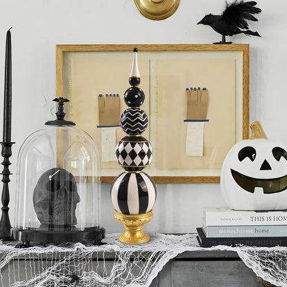 Bechivie Black and White Checkered Decor, 15.7 Inch Resin Modern Sphere Sculpture, Table Top Mantel Office Desk Shelf Halloween & Christmas Decorations for Home Statue