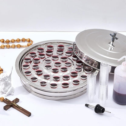 Zhehao 1 Set Holy Communion Trays for Churches with Lid, Churches Cup Fillers, 100 Disposable Communion Cups (Silver)