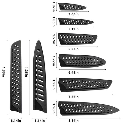 8 Pieces Universal Knife Guards Set, Plastic Kitchen Knife Covers Sleeves Knife Sheath Blade Protector, for Paring Utility Santoku Nakiri Cleaver Bread Carving Chef Knife Black