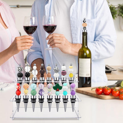 20 16 2 Countertop, 9.45''L 4.72''H 3.94''W Menkxi Pcs Beadable Wine Bottle Stoppers and Slot Clear Acrylic Tier Riser