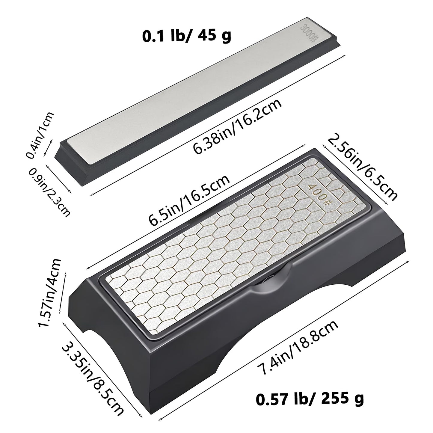 Diamond Sharpening Stone Set & Knife Sharpener Whetstone Kit, Double-Sided 400/1000 Grit Plate with Non-Slip Base & Angle Guide, Portable 3000 Grit Honing Tool for Kitchen Ceramic Knives