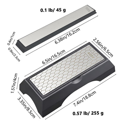 Diamond Sharpening Stone Set & Knife Sharpener Whetstone Kit, Double-Sided 400/1000 Grit Plate with Non-Slip Base & Angle Guide, Portable 3000 Grit Honing Tool for Kitchen Ceramic Knives