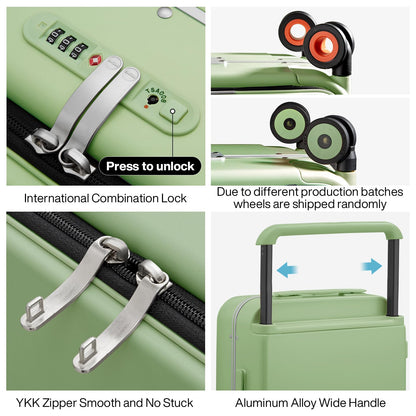 mixi Carry On Luggage Wide Handle Luxury Design Rolling Travel Suitcase PC Hardside with Aluminum Frame Hollow Spinner Wheels, with Cover, 20 inch, Avocado Green