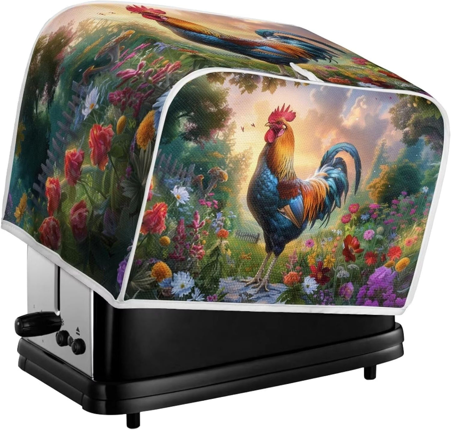 Rooster Bread Maker Cover, Washable 2 Slice Dust Cover, Anti-Sputtering Kitchen Appliance Protection (Green)