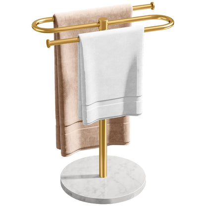 STWWO Countertop Towel Stand Free Standing with Marble Base, S-Shape Hand Towel Stand for Bathroom Stainless Steel Rust-Proof, Hand Towel Holder Standing for Kitchen Vanity Countertop (Gold)