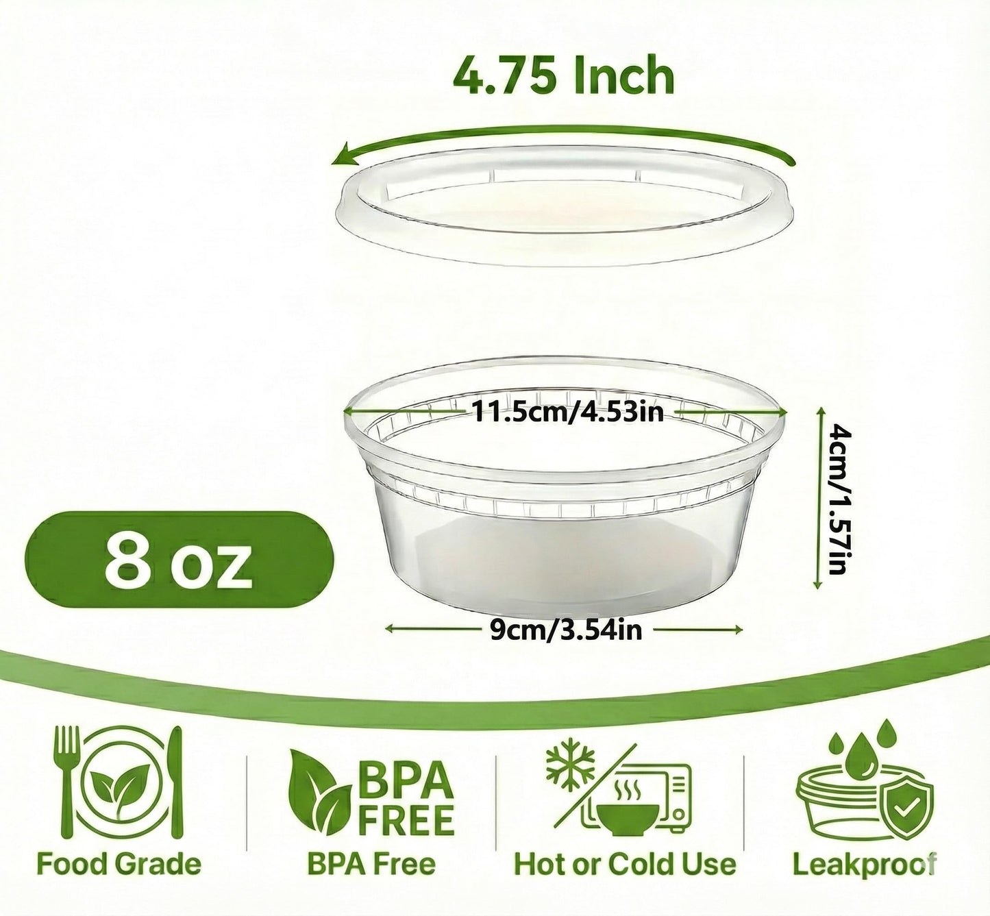 Pokanic Food Storage Containers [10 Set] x [8 oz] Plastic Deli Containers with Lids Slime Soup Meal Prep Containers | BPA Free | Stackable | Leakproof | Microwave/Dishwasher/Freezer (10 Set, 8 oz)