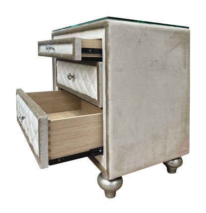 Acme Lucienne 2-Drawer Velvet Upholstered and Wood Nightstand in Beige