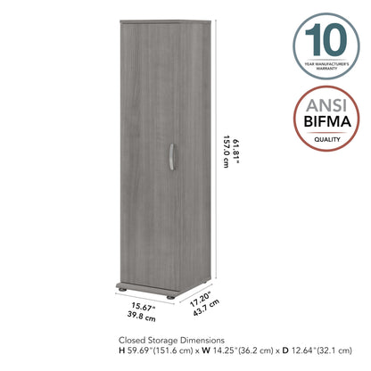Bush Business Furniture Universal Narrow Linen Tower with Door and Shelves in Platinum Gray