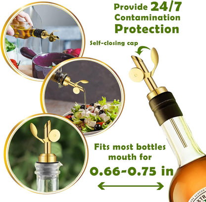 1 Wine(Gold-6Pcs) WAFJAMF Weighted Stainless Steel Bottle Pourers, Auto Flip Feature Self Closing Olive Oil Dispenser