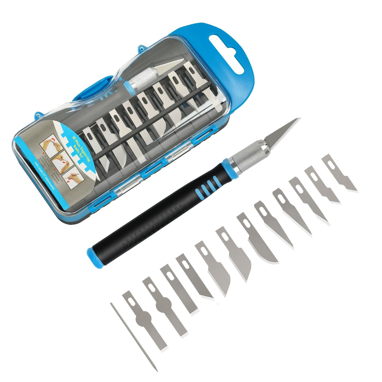Precision Hobby Knife Set with 13 Blades - Craft and Exacto Knife Set for Art, Scrapbooking, Architecture Modeling, Crafting, Stenciling, Scoring - Versatile Art Knife Tool (Blue)