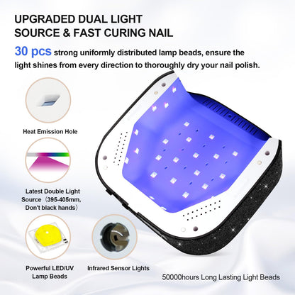 Black Rhinestone UV Nail Lamp, Cordless UV Light for Gel Nails & Electric Nail File Cordless Nail Drill Machine with 6PCS Nail Drill Bits for Polishing Shape Manicure Tools