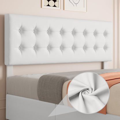 GAOMON King Size Bed Frame with 4 Storage Drawers and Headboard, Faux Leather Upholstered Platform Bed Frame with Wooden Slats Support, Button Tufted Design, No Box Spring Needed, White