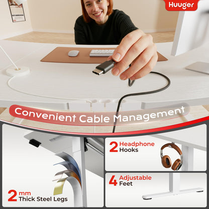 Huuger 71 X 30 Inch Electric Standing Desk with Power Outlets and USB-C Port, Height Adjustable Desk, Sit Stand Desk for Home Office, Computer & Gaming Desk with 4 Presets, Stable Steel Frame, White