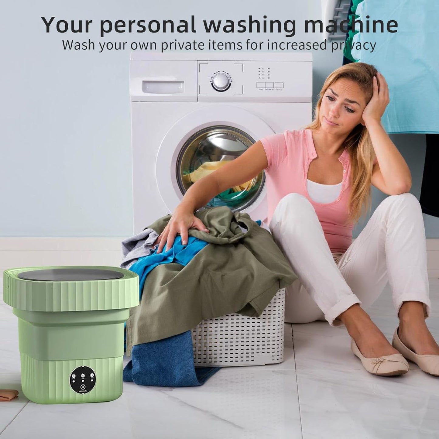 Portable Washer Machine, 10 Liters, Compact Folding Mini Laundry Machine with Spin, 3 Modes, Green for Dorm RV