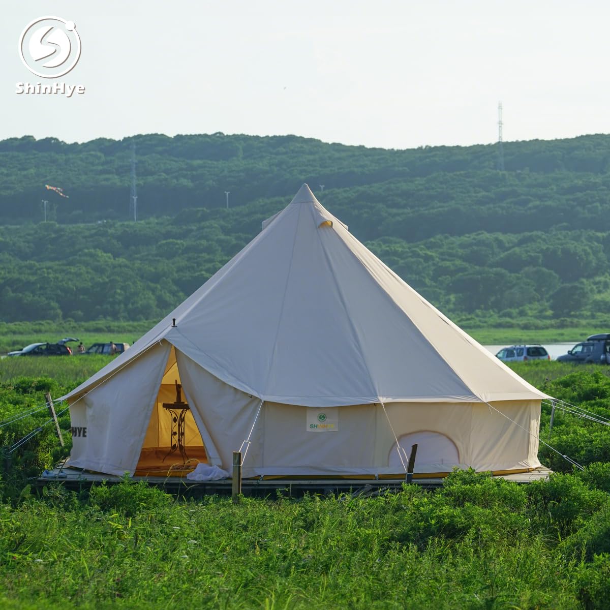 ShinHye Canvas Bell Tent Yurt Tent 4 Seasons for Camping 100% Cotton Glamping Tents with Stove Jack, Family Camping Outdoor Hunting Party (4M- 13.1FT)