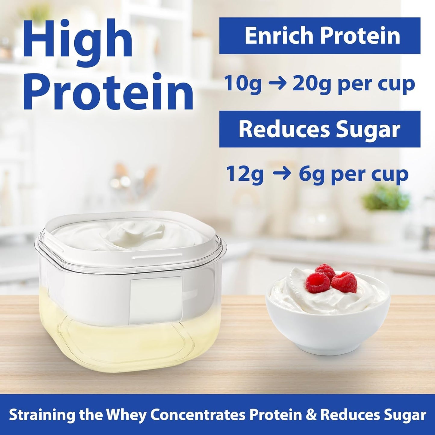 Ultimate Yogurt Strainer, Make Delicious, High Protein, Greek Yogurt, 70% Less Sugar & Lactose, Fine Mesh Nylon Greek Yogurt Maker, 100% BPA-Free & Dishwasher Safe with Large 2.3 Quart Capacity