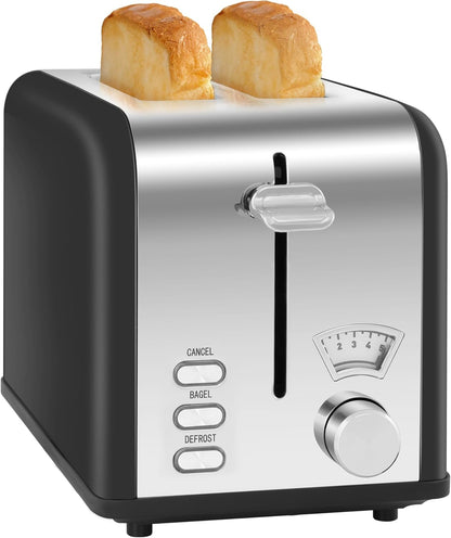 YSSOA 2-Slice Toaster, Extra Wide Slot & Removable Crumb Tray, Retro Stainless-Steel Style, 5 Browning Settings, New