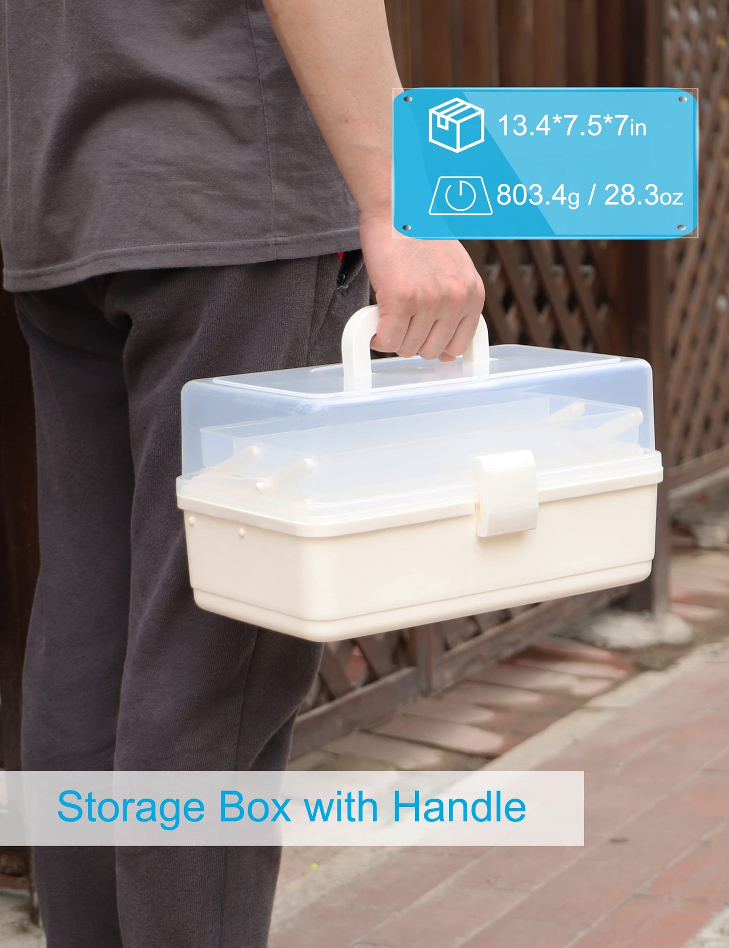 Facikono 3 Layer Multipurpose Storage Box White Tackle Box Organizer - Craft Organizer with Handle, Portable Art Supplies Case, Medicine First Aid Box, Sewing & Tool Organizer with Divided Trays